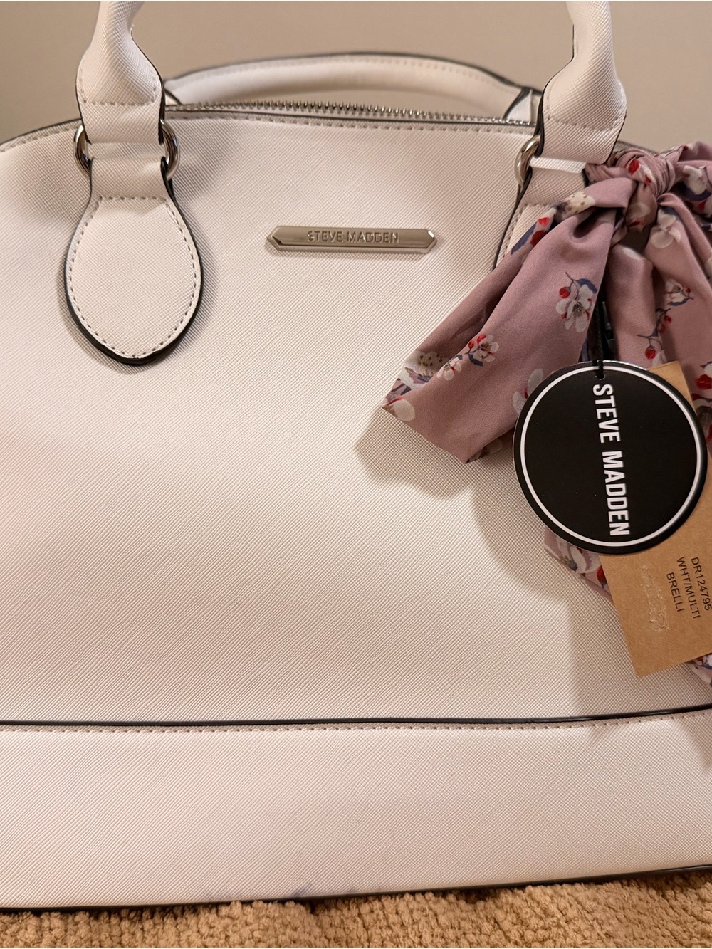 Steve Madden White Dome Satchel with Pink Floral Scarf